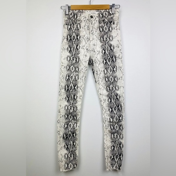 Zara Women’s Denim Jeans Skinny White Grey Snake Reptile High Rise Size 34 AU 8 - Picture 4 of 10